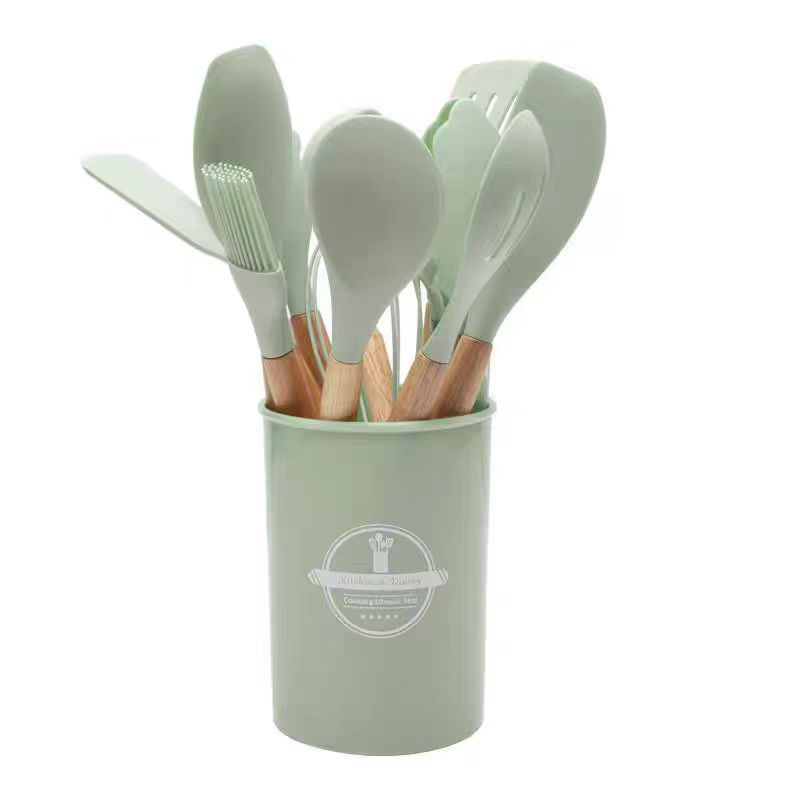 12-piece Silicone Kitchenware Set Including Non-stick Pan Silicone Spatulas