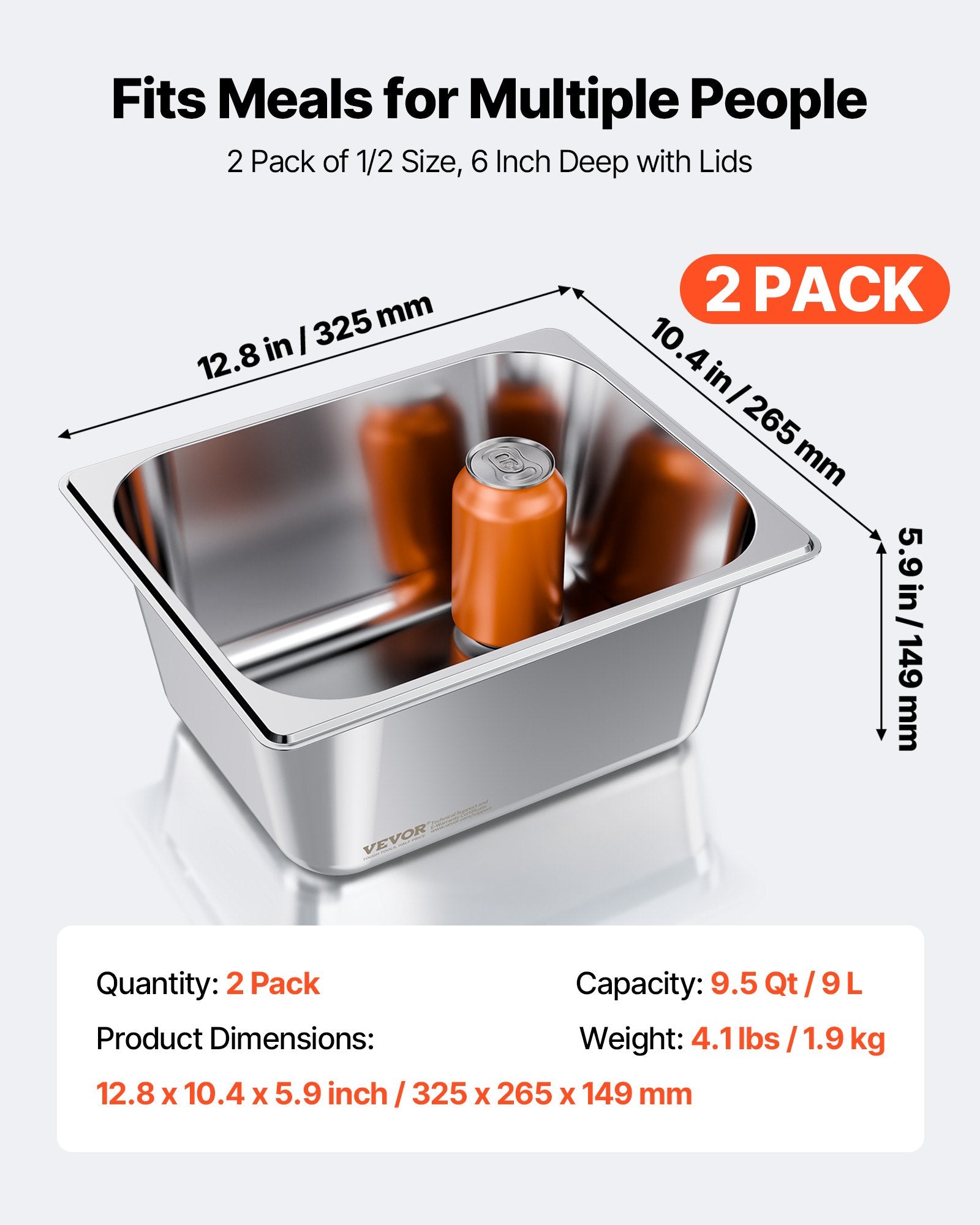 2 Pack Stainless Steam Hotel Pans, 1/2 Size Table Steam Pans With Lids, 6 Inch Deep, Anti Jam Restaurant Supplies Reusable Catering Storage For Home, Party, Restaurant, Hotel, Buffet
