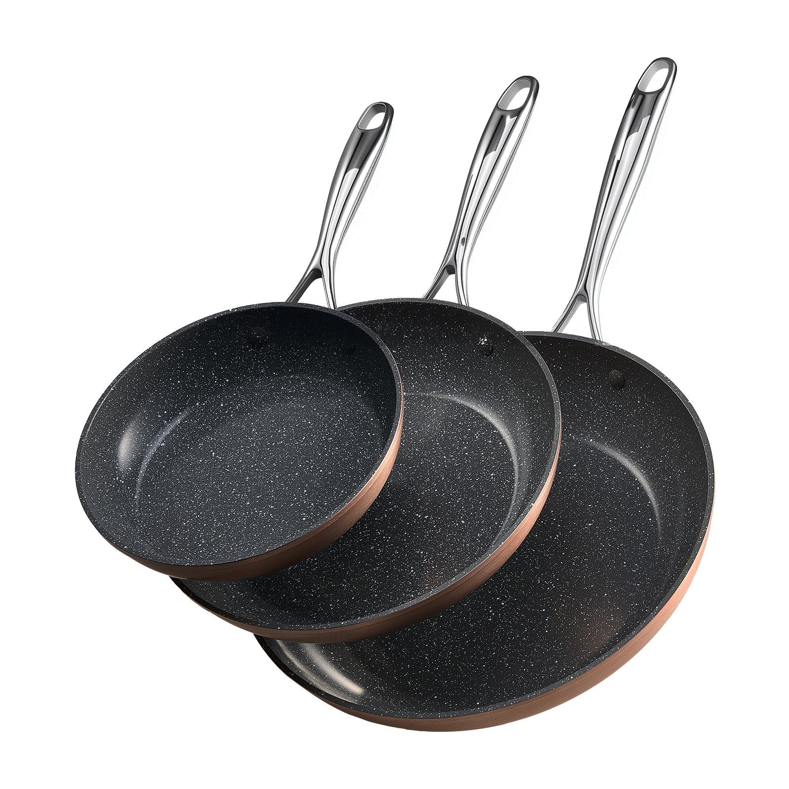 Frying Pan Skillet, Aluminum Egg Fry Pans, 3 Piece (200, 270, 300 Mm), Nonsitck Ceramic Heavy-Duty Skillets With Heat-Resistant Handle, Chef's Cookware, For Oven, Gas, Electric, Induction, Grey