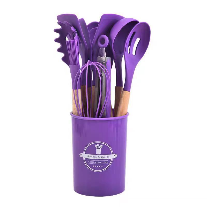12-piece Silicone Kitchenware Set Including Non-stick Pan Silicone Spatulas