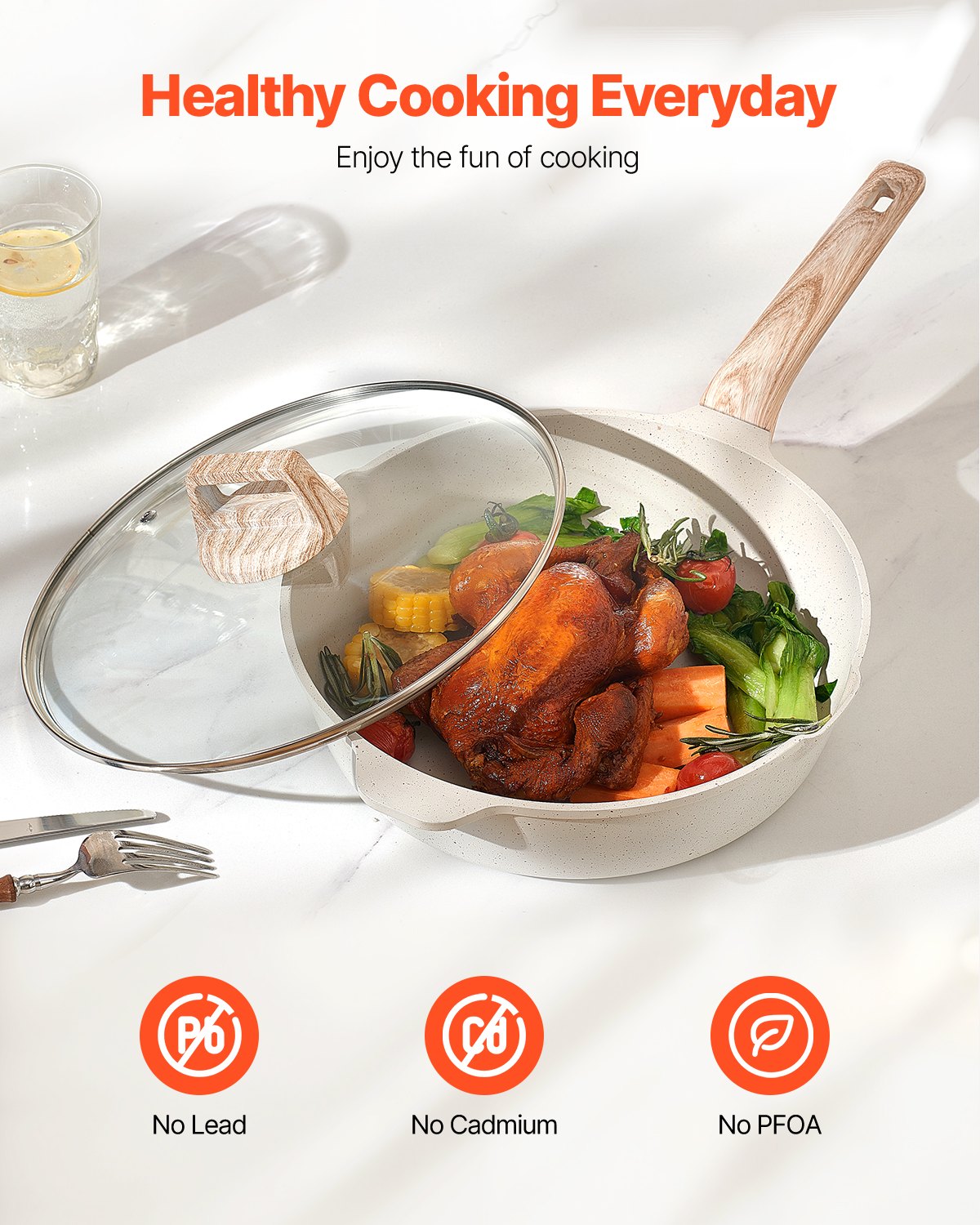 19 Piece Pots And Pans Set Granite Nonstick Kitchen Cookware Induction White