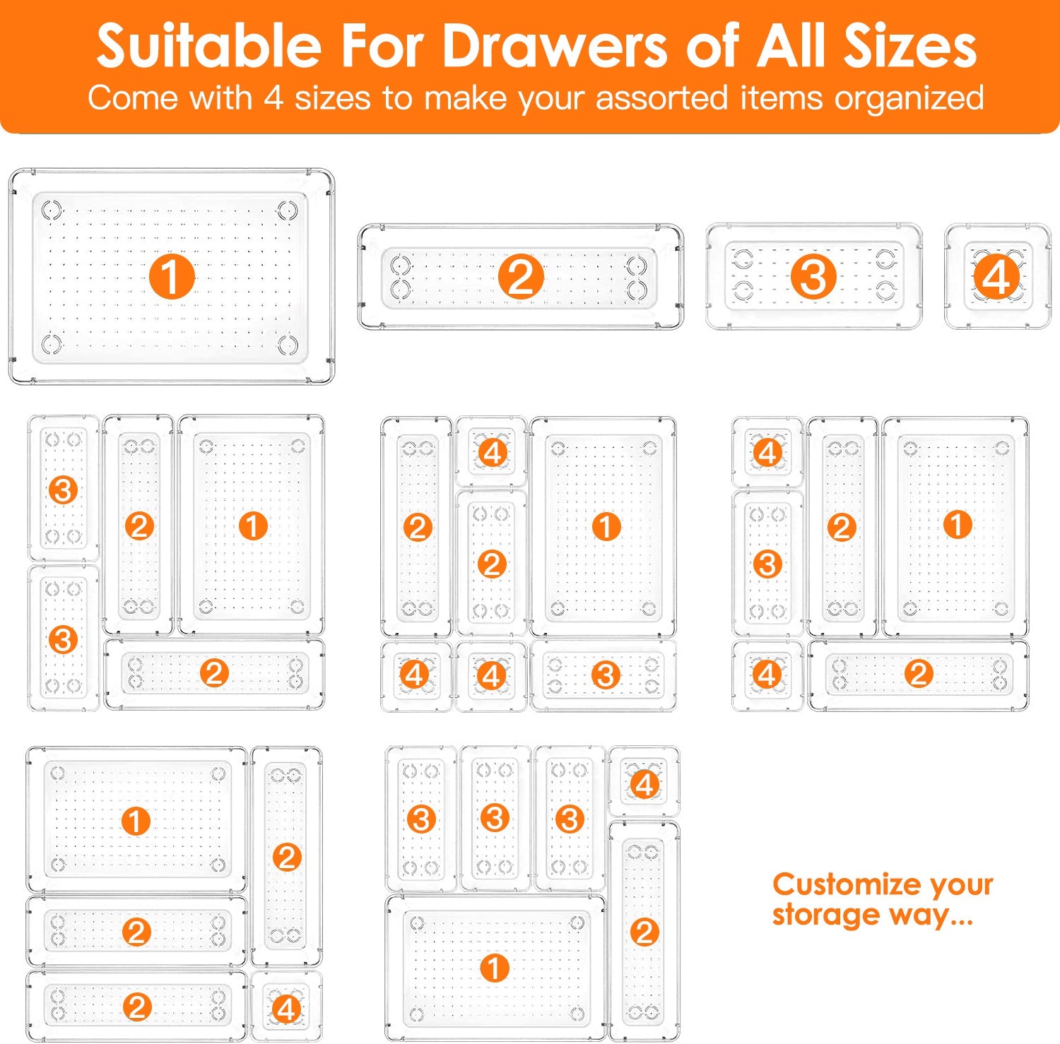 Clear Plastic Drawer Organizer Set
