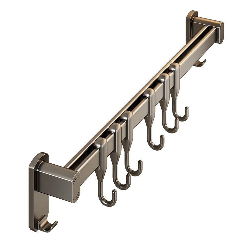 Removable No-drill Kitchen Hanging Rod With Row Of Hooks For Storing Spatulas And Spoons