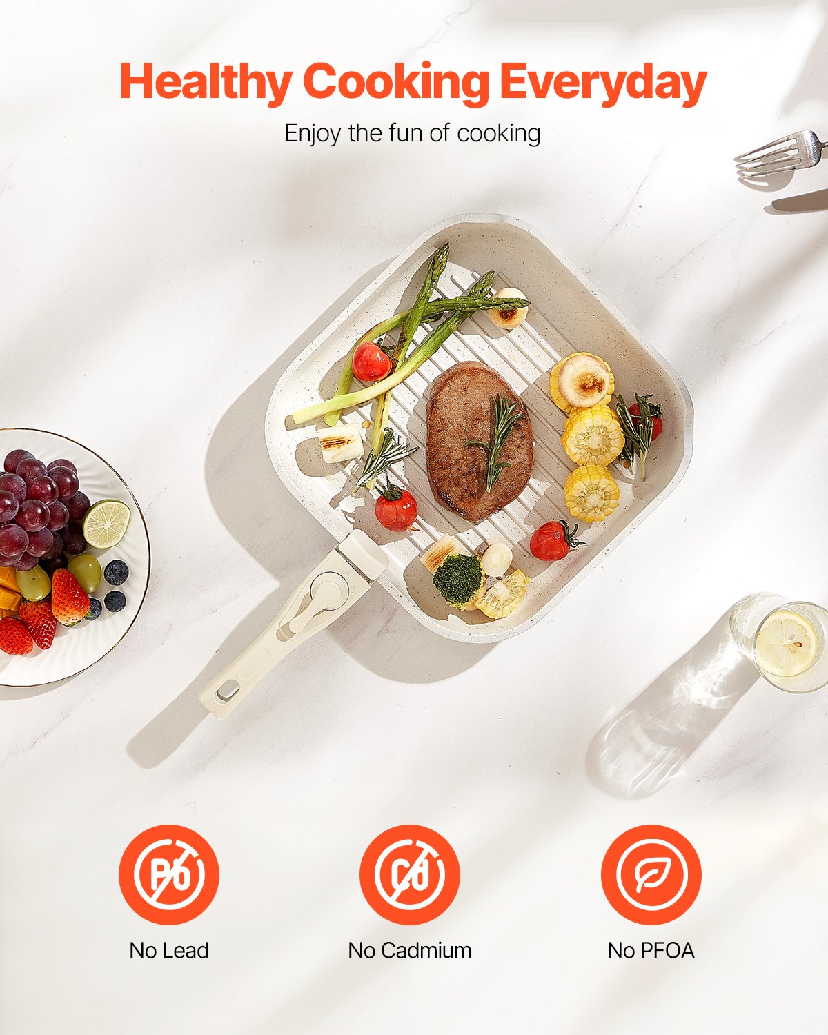 17 Piece Pots And Pans Set Granite Nonstick Kitchen Cookware Induction White