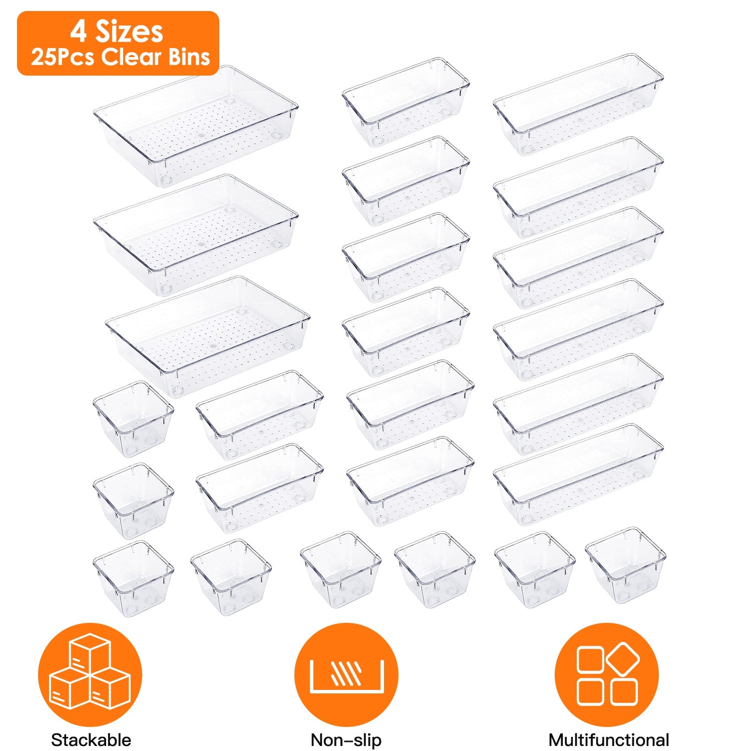 Clear Plastic Drawer Organizer Set